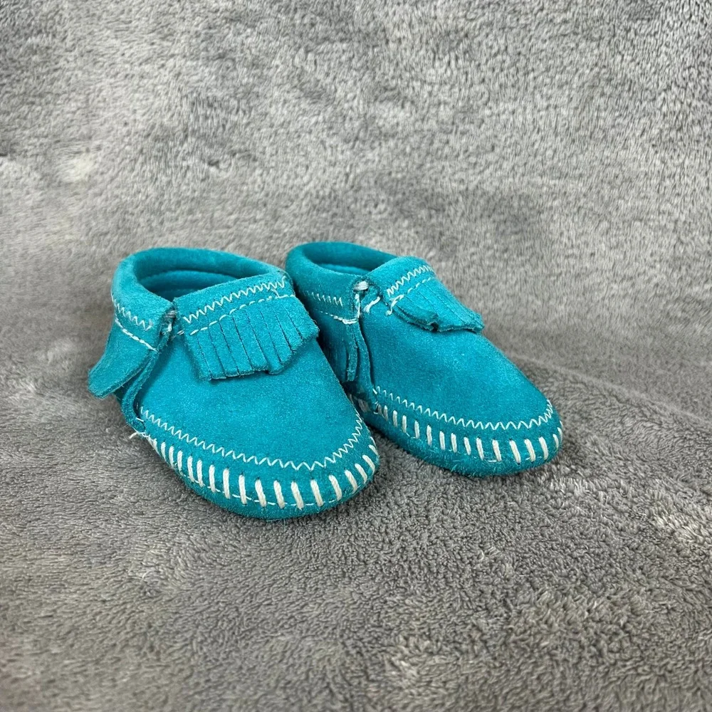 Minnetonka Infant Riley Booties Turquoise Suede Leather Fringe Size 0